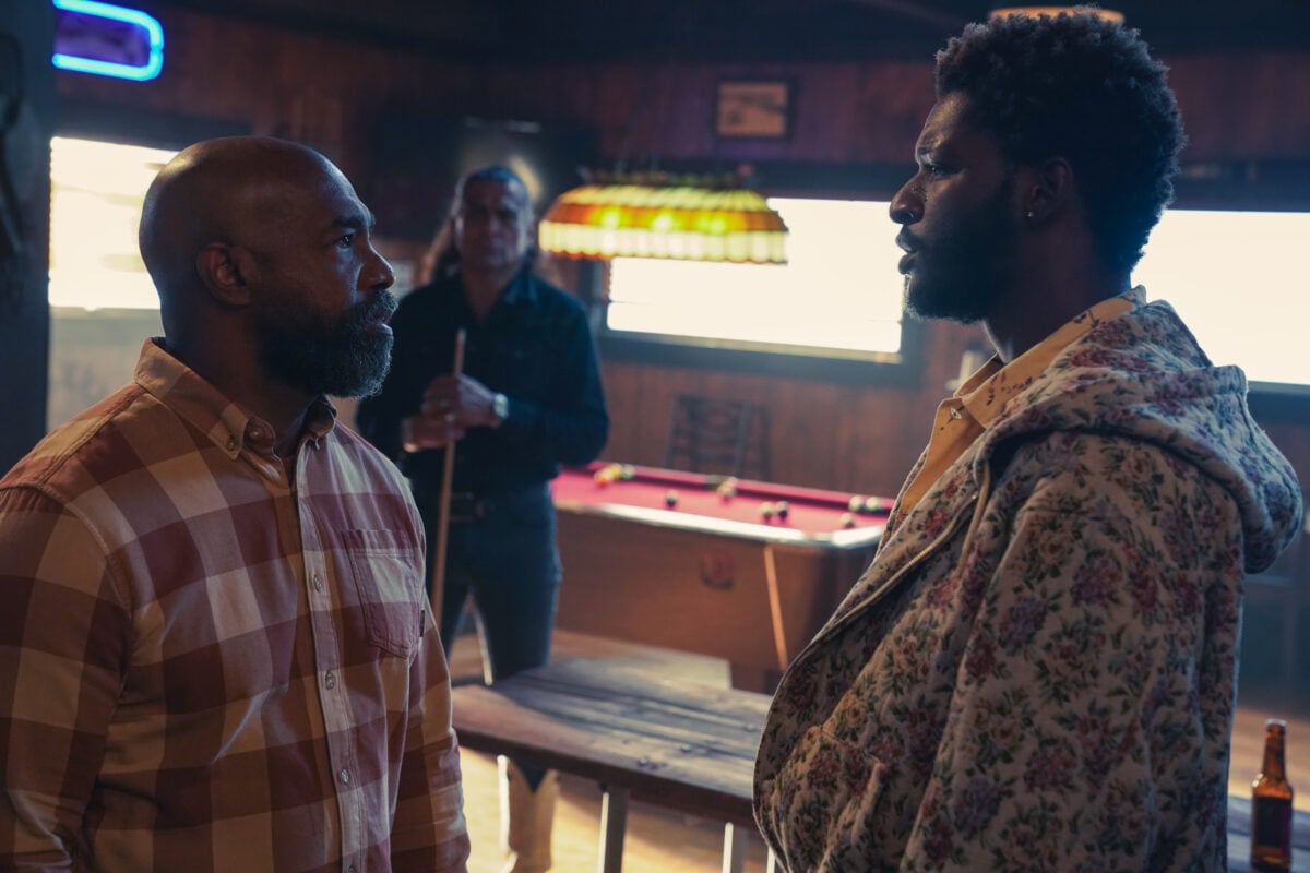 Michael Beach as Mark and Jay Will as Tyson of the Paramount+ original series TULSA KING. Photo Cr: Brian Douglas/Paramount+. © 2022 Viacom International Inc. All Rights Reserved.
