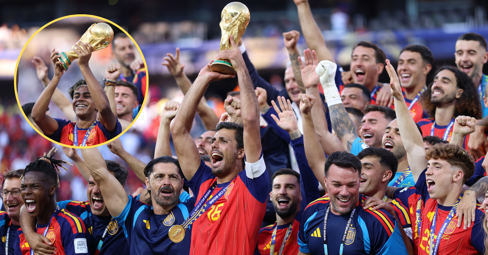 Spain hoists their World Cup trophy