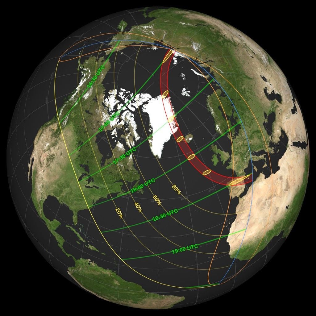 Map of the August 2026 solar eclipse
