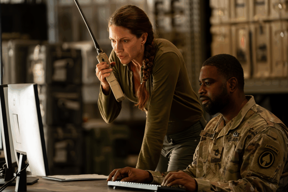 Dawn Olivieri as U.S. Army Sergeant Major Amber Whalen in Lioness episode eight, season two. Ryan Green/Paramount+