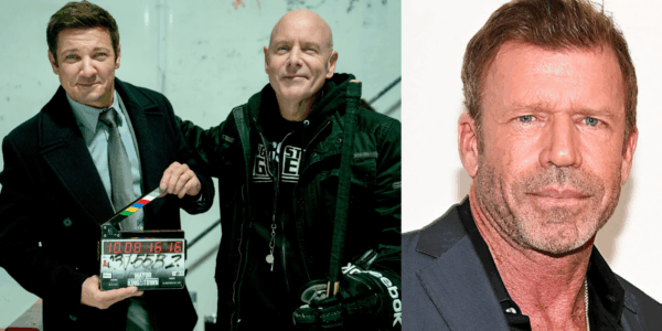 Jeremy Renner and Hugh Dillon filming Season 5 of Mayor of Kingstown, co-created by Taylor Sheridan