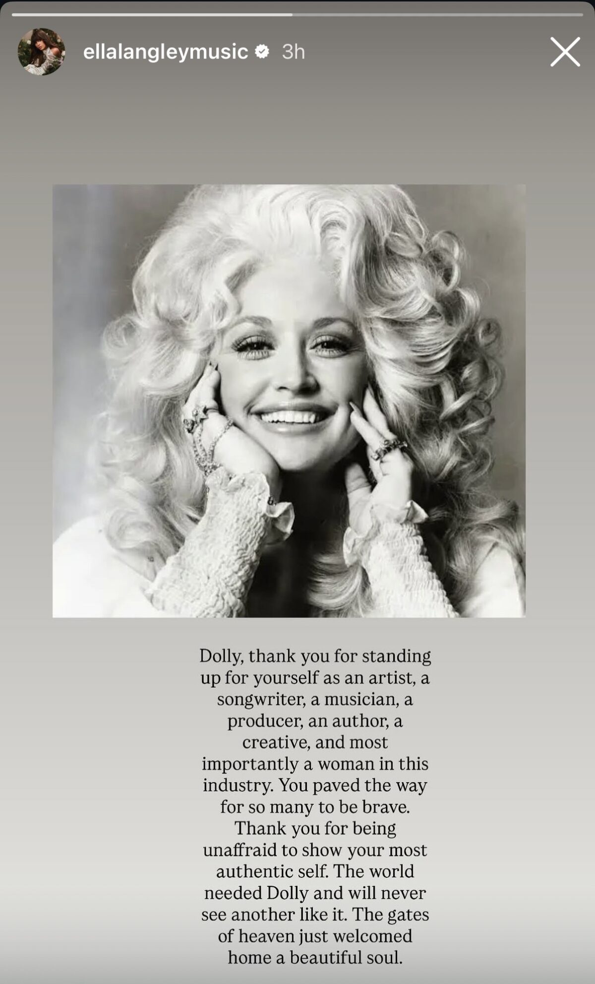 Ella Langley reacts to Dolly Parton's death (Photo Credit: Ella Langley / Instagram)