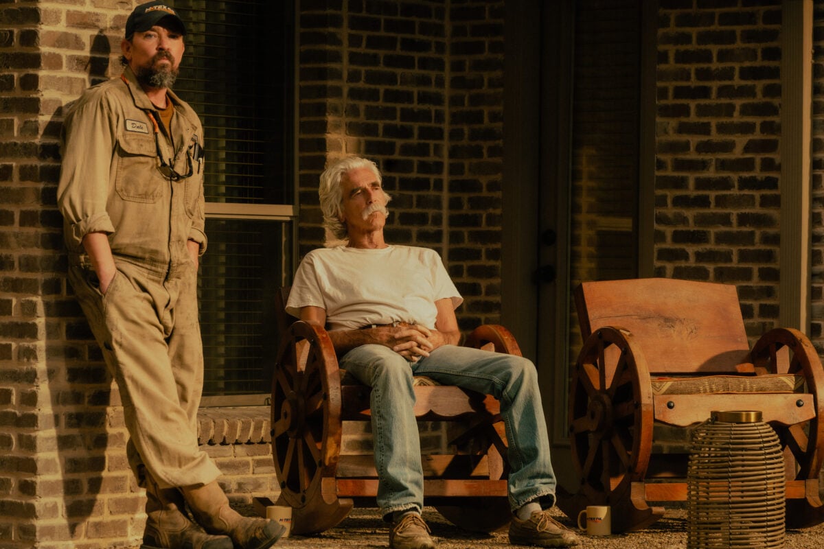 James Jordan as Dale and Sam Elliott as T.L. in Landman episode 10, season 2, streaming on Paramount+.