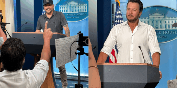 Ahead of their concert in Washington, D.C., Luke Bryan and Jason Aldean visited the White House, and Bryan humorously made an attempt at being press secretary.