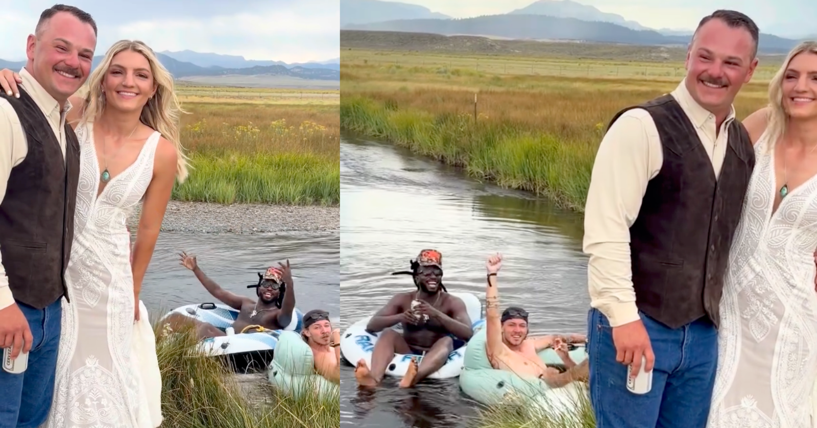 An outdoor wedding was crashed by Shaboozey in an unusual way, as the country artist floated past the ceremony on an intertube...