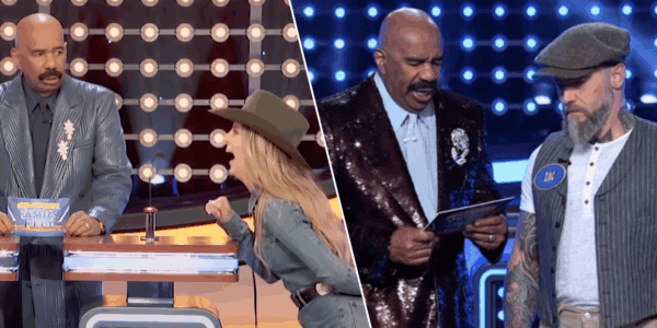 Lainey Wilson and Zac Brown with Steve Harvey on family feud
