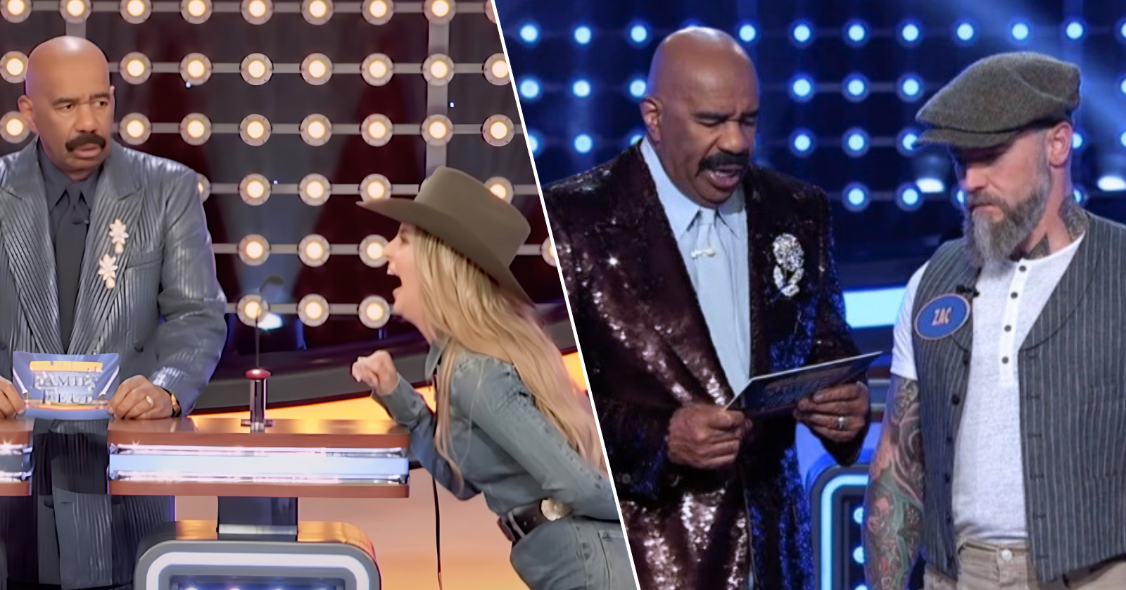 Lainey Wilson and Zac Brown with Steve Harvey on family feud