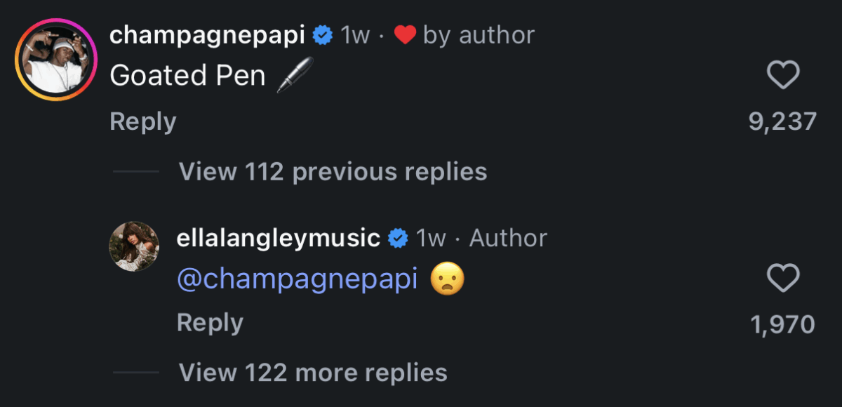 Drake comments on Ella Langley's Instagram post, and she responds