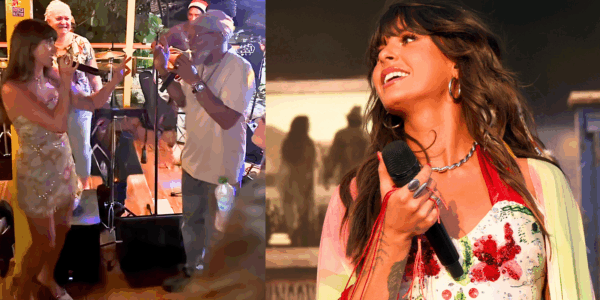 Ella Langley joins local Reggae band at Iggies beach bar in St. Thomas, Virgin Islands, for impromptu Bob Marley cover