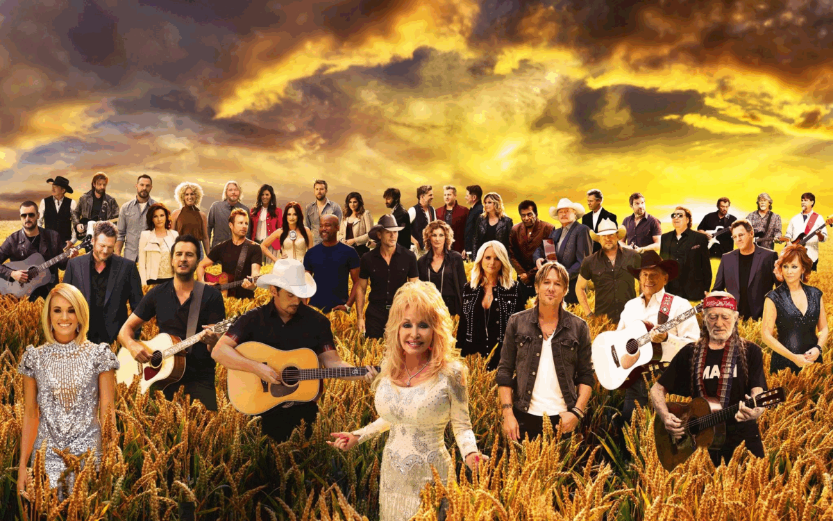 Dolly Parton stands front and center in the "Forever Country" promo photo 