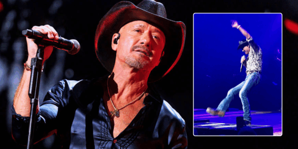 Tim McGraw had a fall onstage in Cincinnati but he barely missed a beat, with video showing him recovering and being okay