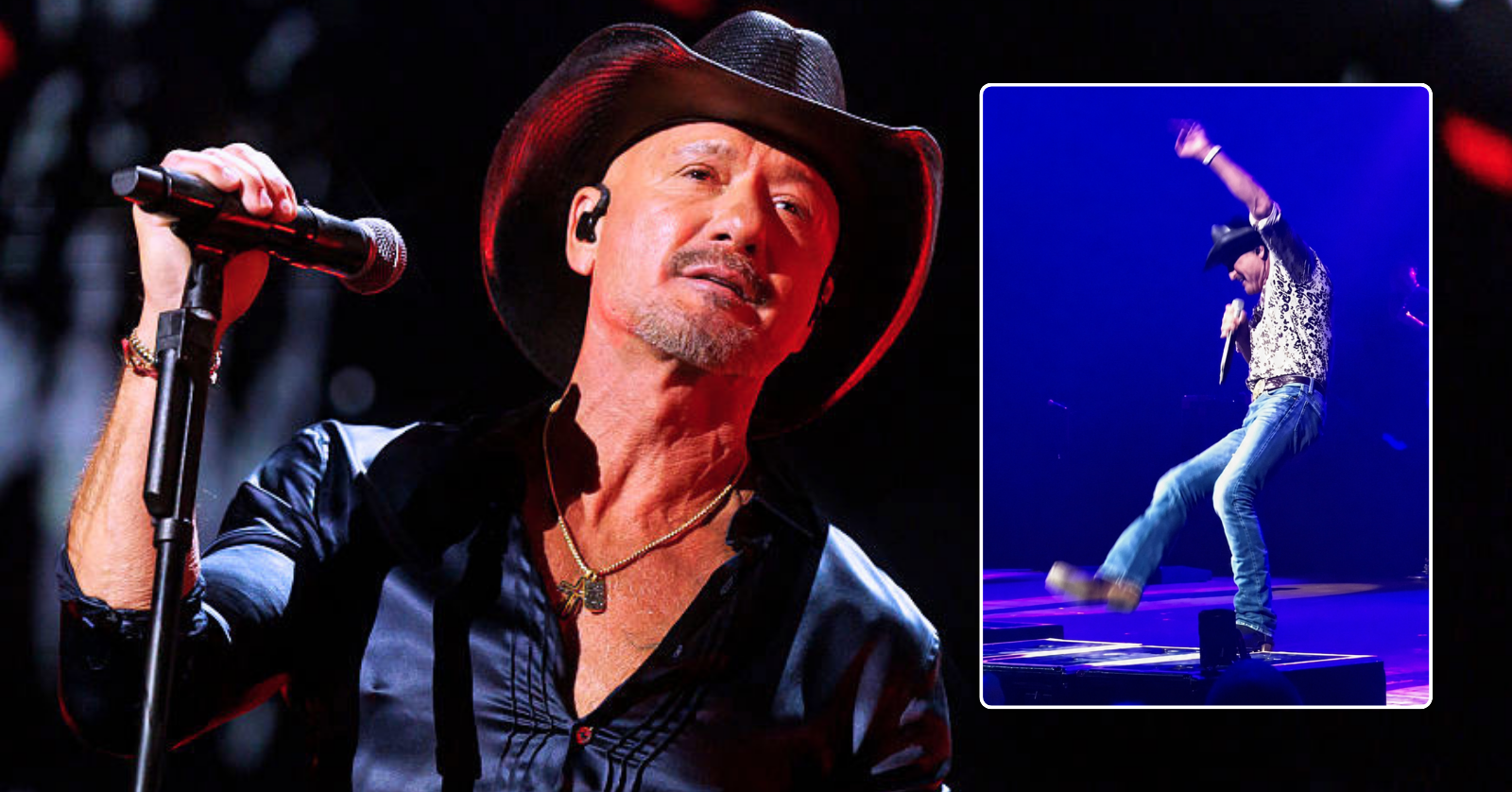 Tim McGraw had a fall onstage in Cincinnati but he barely missed a beat, with video showing him recovering and being okay