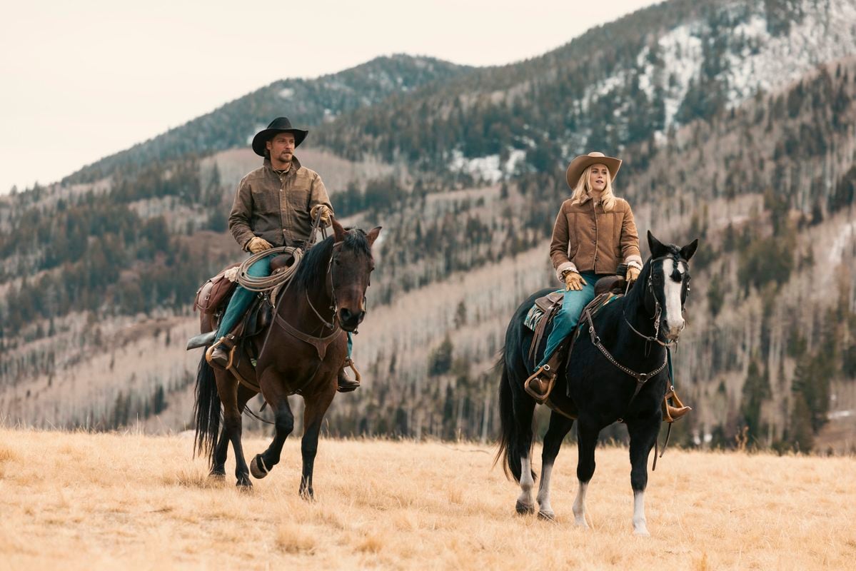 Pictured (L-R): Luke Grimes as Kayce Dutton and Ellyn Jameson as Dolly Weaver. Photo: Fred Hayes/CBS ©2025 CBS Broadcasting, Inc. All Rights Reserved.
