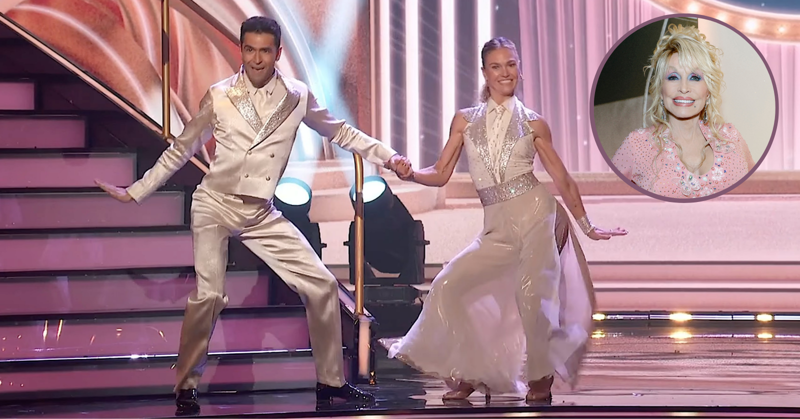 Ezra Sosa and Julia Stiles dance to Dolly Parton's "9 to 5"