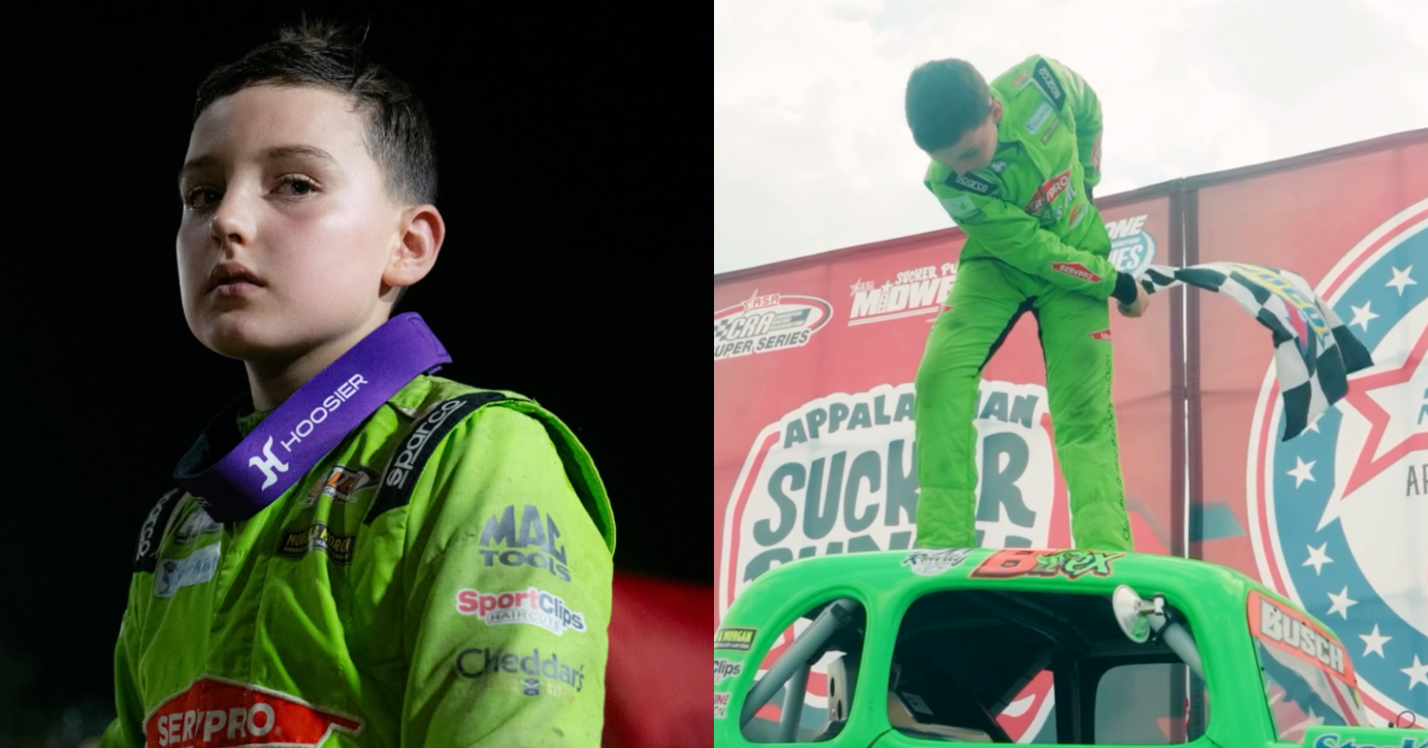 Brexton Busch continues following in his late father's footsteps, winning a tense photo-finish race and celebrating in the way Kyle Busch was known for.
