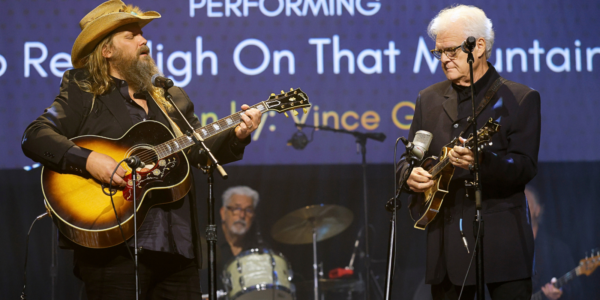 As Vince Gill was recognized with a lifetime achievement award at the Nashville Songwriters Awards, country artist Chris Stapleton led a commemorative performance of "Go Rest High On That Mountain."