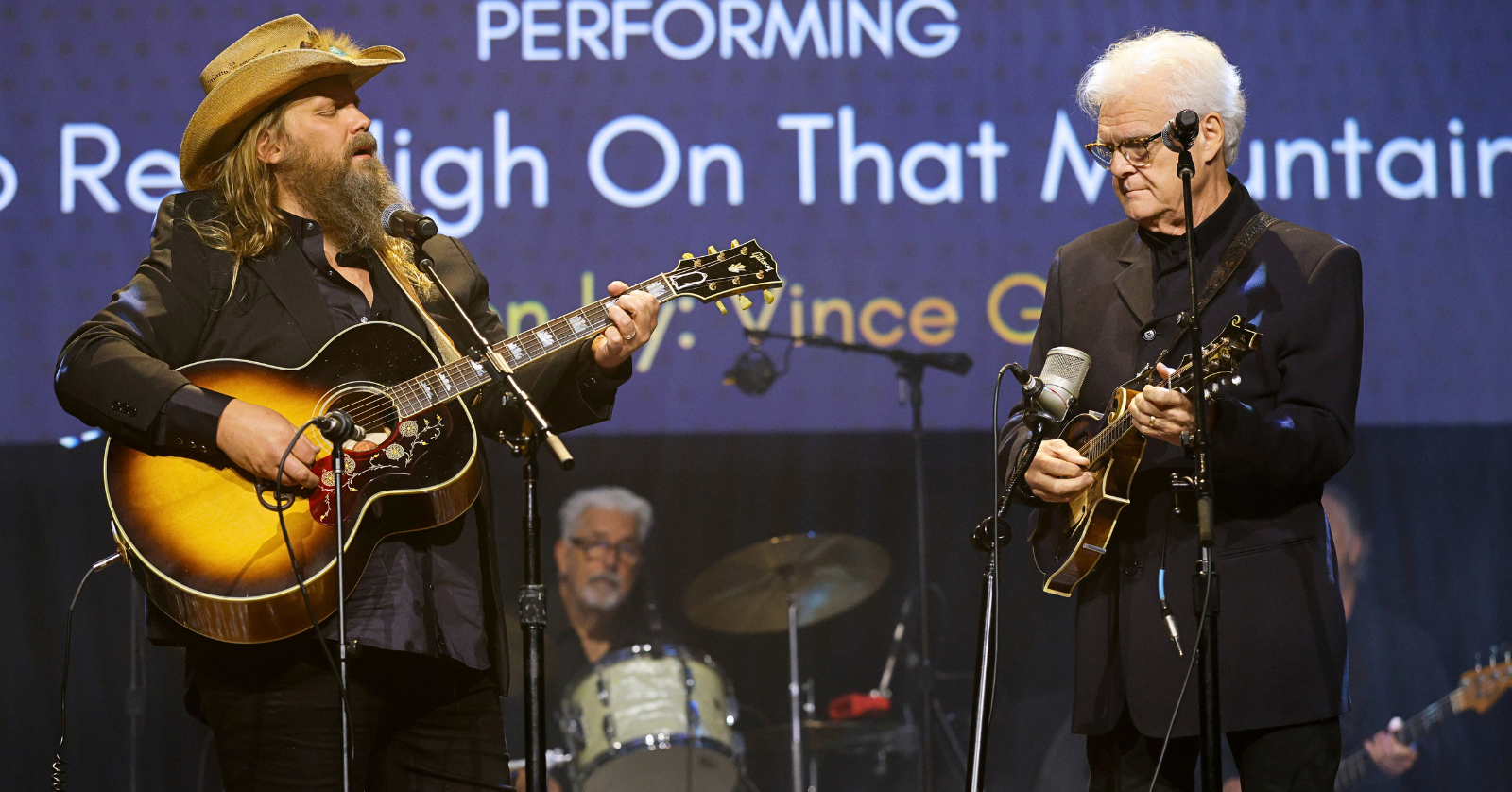 As Vince Gill was recognized with a lifetime achievement award at the Nashville Songwriters Awards, country artist Chris Stapleton led a commemorative performance of "Go Rest High On That Mountain."