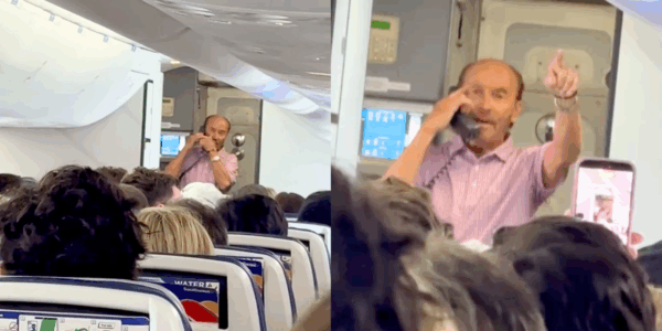 During a flight, Lee Greenwood shared a patriotic message with passengers, adding a humorous suggestion for what offended people aboard the plane can do.