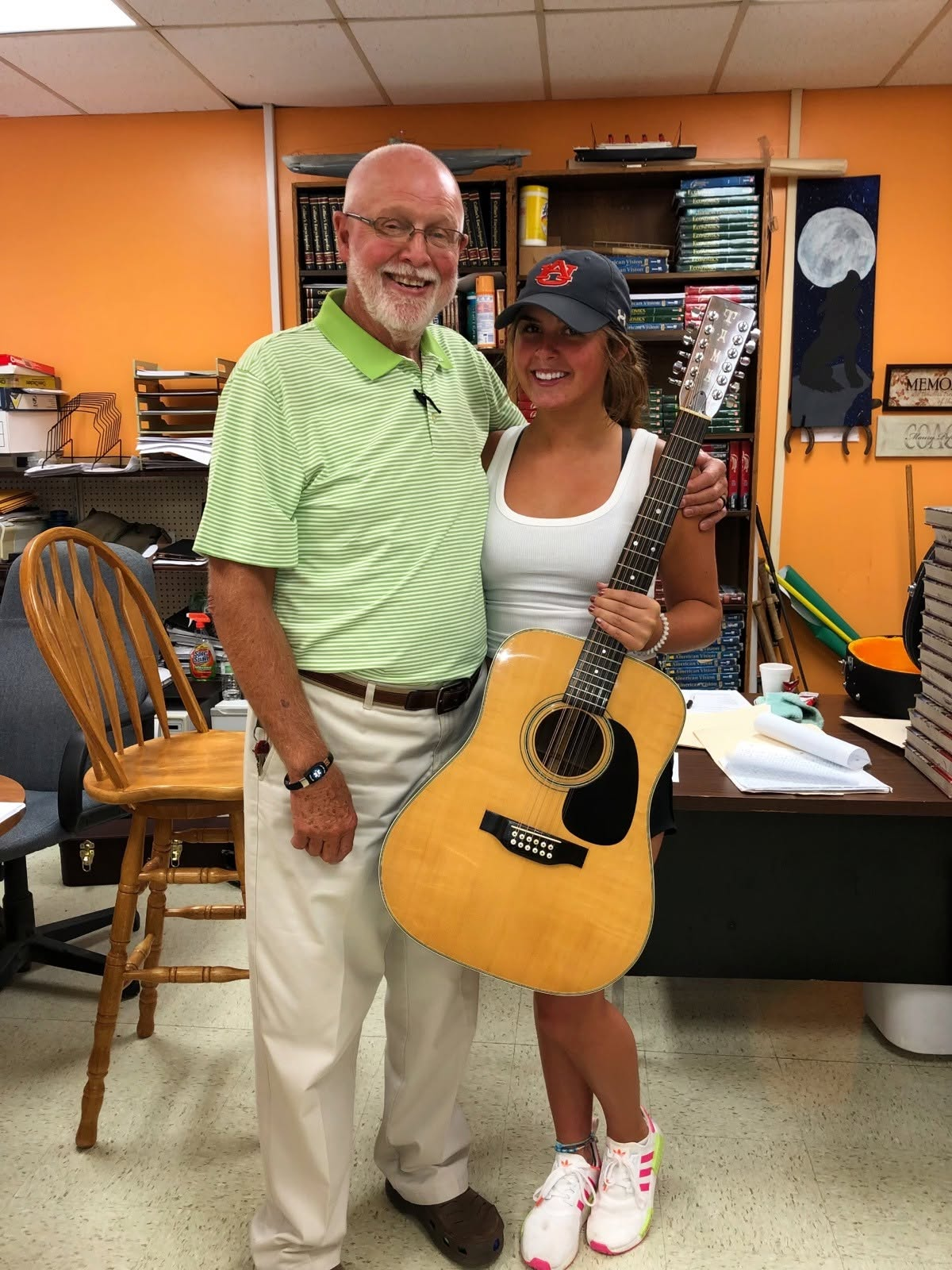 Maury "Coach Pop" Popwell and Ella Langley after he gave her his guitar before her move to Nashville