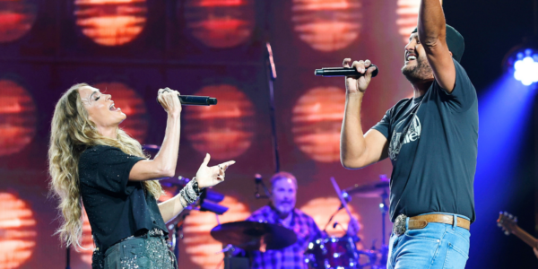 Carrie Underwood and Luke Bryan perform a '90s country song, "Meet in the Middle" by Diamond Rio, at the "Luke Bryan & Friends" concert at Nashville's Bridgestone Arena on September 24, 2026