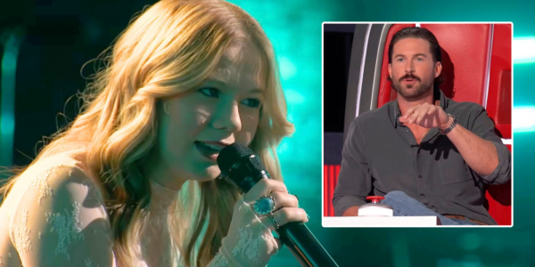 Riley Green presses new "First In" button on Season 30 of "The Voice" for 15-year-old Allie Rae after her blind audition performance of "Black Velvet"
