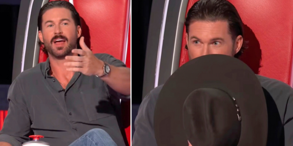 Riley Green felt compelled to hide behind his hat during Season 30 of The Voice when coach Queen Latifah charmed contestant Alt Bloom with a song after he sang "The Bones" by Maren Morris