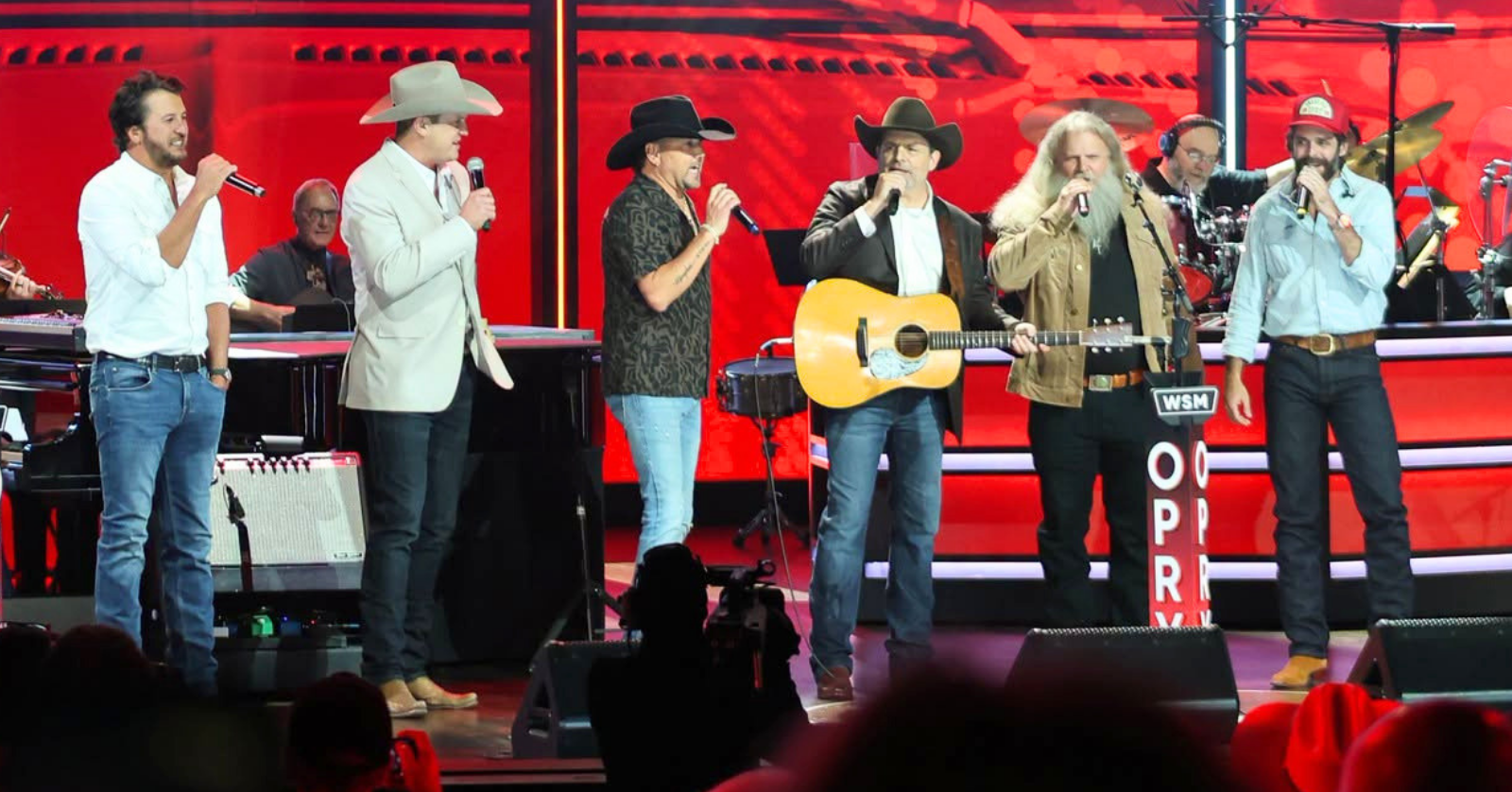 Luke Bryan, Jon Pardi, Jason Aldean, Rhett Akins, Jamey Johnson, and Thomas Rhett sing "That Ain't My Truck" as Rhett Akins is inducted into the Grand Ole Opry on October 13, 2026